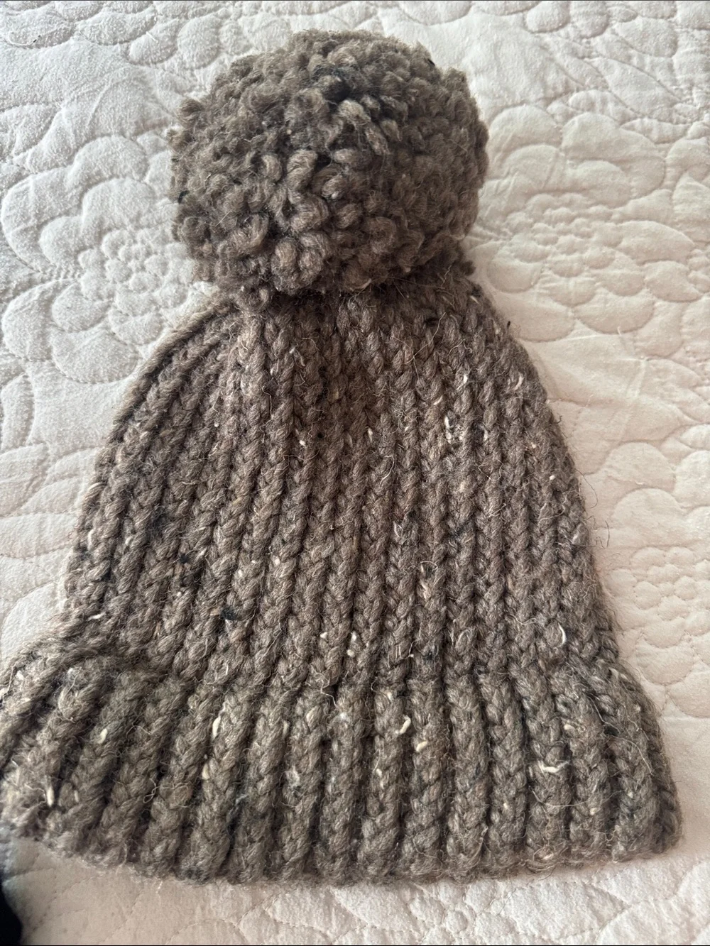 Kids Cozy Pom-Pom Knit Hat - Brown and Cream/Black